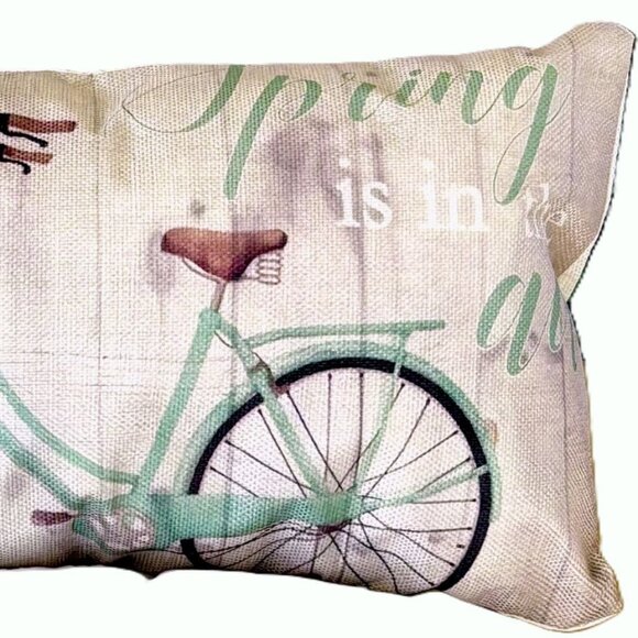 12"x20" Linen Spring is in the Air Flower Basket Bicycle Throw Pillow Cover New - Picture 4 of 4